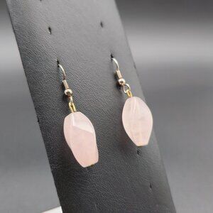 Silver Plated Pink Rose Quartz Stone Dangle Earrings A6182